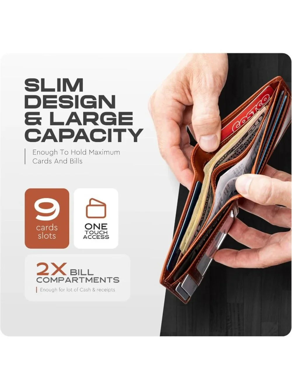 Men's California Dessert Bifold Wallet 9 Total Card Slots Dry Cloth Clean